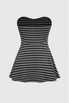 Siyah Antrasit Çizgili Twist Y2K Straplez Crop