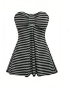 Siyah Antrasit Çizgili Twist Y2K Straplez Crop