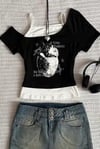 Siyah Balance Cat Our Love Is Ek Askılı Kısa Kollu Full Body Crop