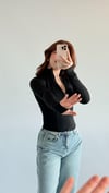 Siyah Balıkçı Yaka Tech Cyberpunk Fermuarlı Uzun Kollu Crop