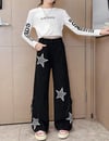 Siyah Beyaz Yıldız Detaylı Baggy Pantolon
