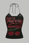 Siyah Cherry Bomb Dantelli Ek Y2K Askılı Crop