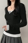 Siyah Dantelli Fiyonklu Ekli Y2K Uzun Kollu Crop