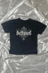 Siyah Deftones Gotik Y2K Kısa Kollu Crop