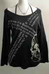 Siyah Gotik Skull Askılı Y2K Uzun Kollu Crop