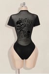 Siyah Gotik Skulls Control Transparan Kısa Kollu Çıtçıtlı Body