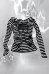 Siyah Gri Çizgili Skull Y2K Uzun Kollu Crop
