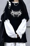 Siyah Harajuku Gothic Atrocity Beyaz Kollu (Unisex) T-Shirt