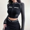 Siyah Harajuku Streetsyle Sport Fermuarlı Crop Hırka