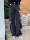 Siyah Kalp Nakışlı Premium Baggy Pantolon
