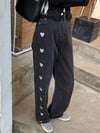 Siyah Kalp Nakışlı Premium Baggy Pantolon