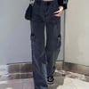 Siyah Kargo Cepli Vintage Kot Pantolon