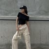Siyah Madonna Yaka Kısa Kollu Crop Bluz