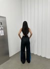 Siyah-Mavi Zipper Detail Premium Baggy Jean Unisex Oversize Pantolon