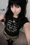 Siyah Meow Meow Meow :3 Y2K Kısa Kolu Crop
