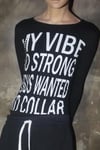 Siyah My Vibe Cross Sırt Baskılı Y2K Uzun Kollu Crop