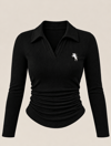 Siyah Polo Yaka Fitilli Premium Uzun Kollu Bluz