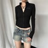 Siyah Prix Fermuarlı Uzun Kollu Crop