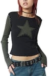 Siyah Raglan Haki Star Uzun Kollu Crop