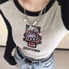 Siyah Raglan Kollu Beey Anbuy Cute Monster Gri Melanj Uzun Kollu Crop
