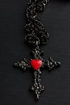 Siyah Red Heart Cross Gotik Kolye