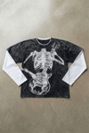 Siyah Skeleton Guitar Gotik Beyaz Kollu Y2K Uzun Kollu T-Shirt