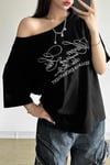 Siyah Swan Lake Salaş Omuz Dekolteli T-shirt
