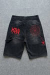 Siyah Taşlamalı kırmızı MZKD Spider Y2K Baggy Unisex Şort