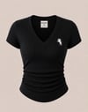 Siyah V Yaka Fitilli Premium Bluz