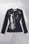 Siyah Vintage Angel Affliction Cyber Grunge Y2K Uzun Kollu Crop