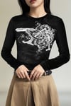 Siyah Vintage Punk Patterned Y2K Uzun Kollu Crop