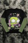 Siyah Yeşil Kollu Invader Zim GIR ''I'm So Happy'' Gotik Y2K Unisex Uzun Kollu T-Shirt