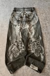 Siyah Yıkamalı Shadow Spine Yırtık Detaylı Gotik Y2K Unisex Baggy Pantolon