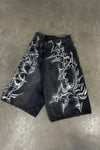 Siyah Yıkamalı Tribal Grafiti Gotik Y2K Unisex Şortolon