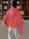 Toz Pembe Çizgili Hood 3 İplik Dijital Sweatshirt