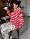 Toz Pembe Çizgili Hood 3 İplik Dijital Sweatshirt