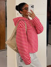Toz Pembe Çizgili Hood 3 İplik Dijital Sweatshirt