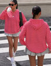 Toz Pembe Çizgili Hood 3 İplik Dijital Sweatshirt
