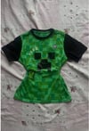 Yeşil Raglan Minecraft Creeper Y2K Kısa Kollu Crop
