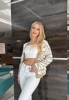 Camel beyaz zebra desen peluş hırka