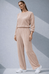 Dekot Piliseli Pantalon Bluz Pudra Takım