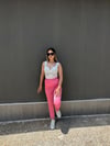 Pembe Beli Lastikli Kumaş Detaylı Pantalon