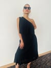 Taş Aplikeli Tek Omuz Şifon Elbise