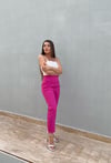 Toparlayıcı Bel Pembe Kumaş Pantolon
