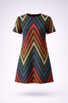 Zigzag Desenli Simli Mini Elbise