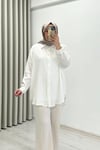 Ekru Tex Oversize Standart Beden Rahat Kalıp Pul Detaylı Gömlek Beyaz