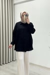 Ekru Tex Oversize Standart Beden Rahat Kalıp Pul Detaylı Gömlek Siyah