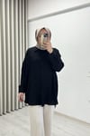Ekru Tex Oversize Standart Beden Rahat Kalıp Pul Detaylı Gömlek Siyah