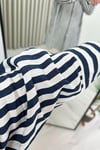 Ekru Tex Simli Çizgi Detaylı Oversize Rahat Kalıp Kadın Gömlek Lacivert