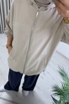 İkoll Tensel Kot Kumaş Kapüşonlu Fermuarlı Oversize Bomber Ceket Bej